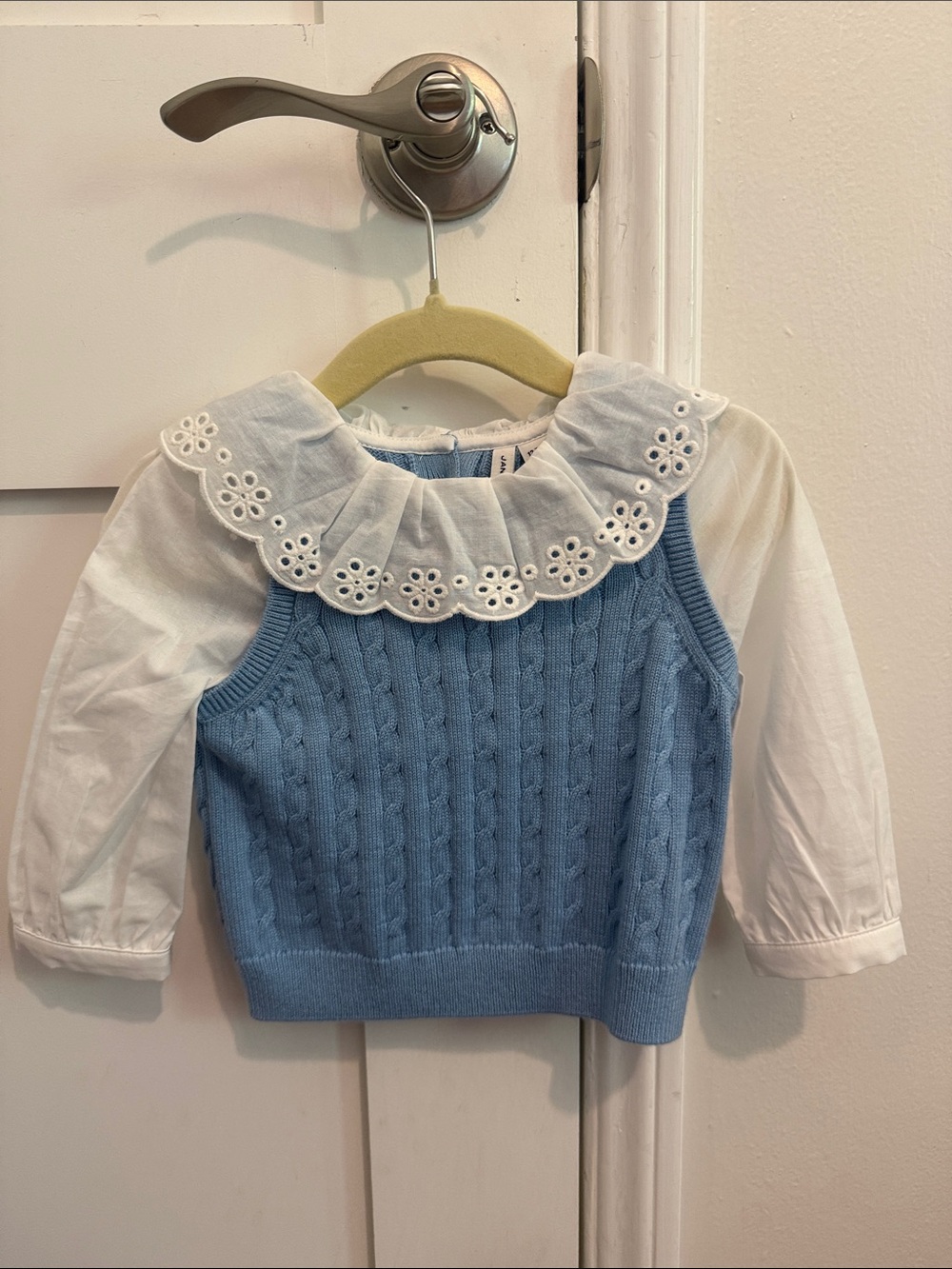 Janie and Jack Blue Cable-Knit Vest with White Eyelet Collar